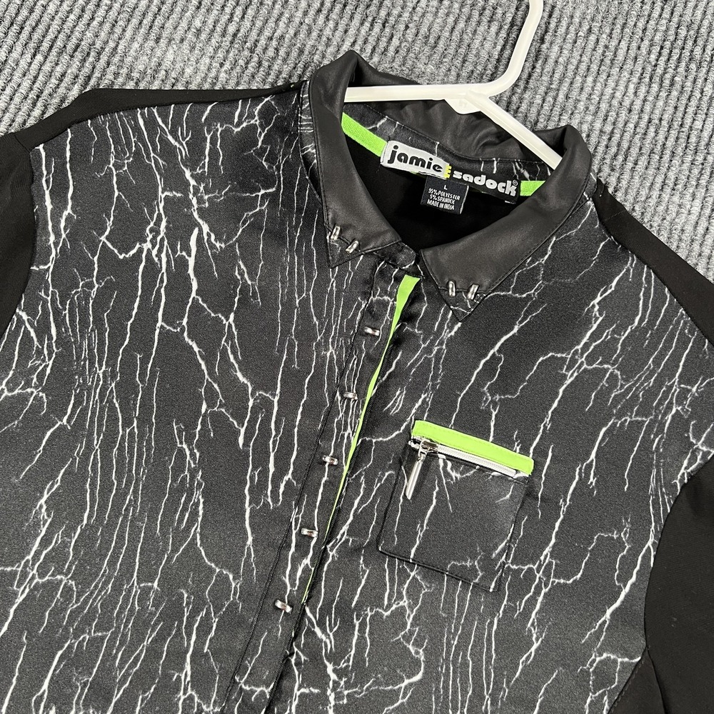 Jamie Sadock Jacket Womens Large Black Geometric Full Zip Stretch Golf Pockets